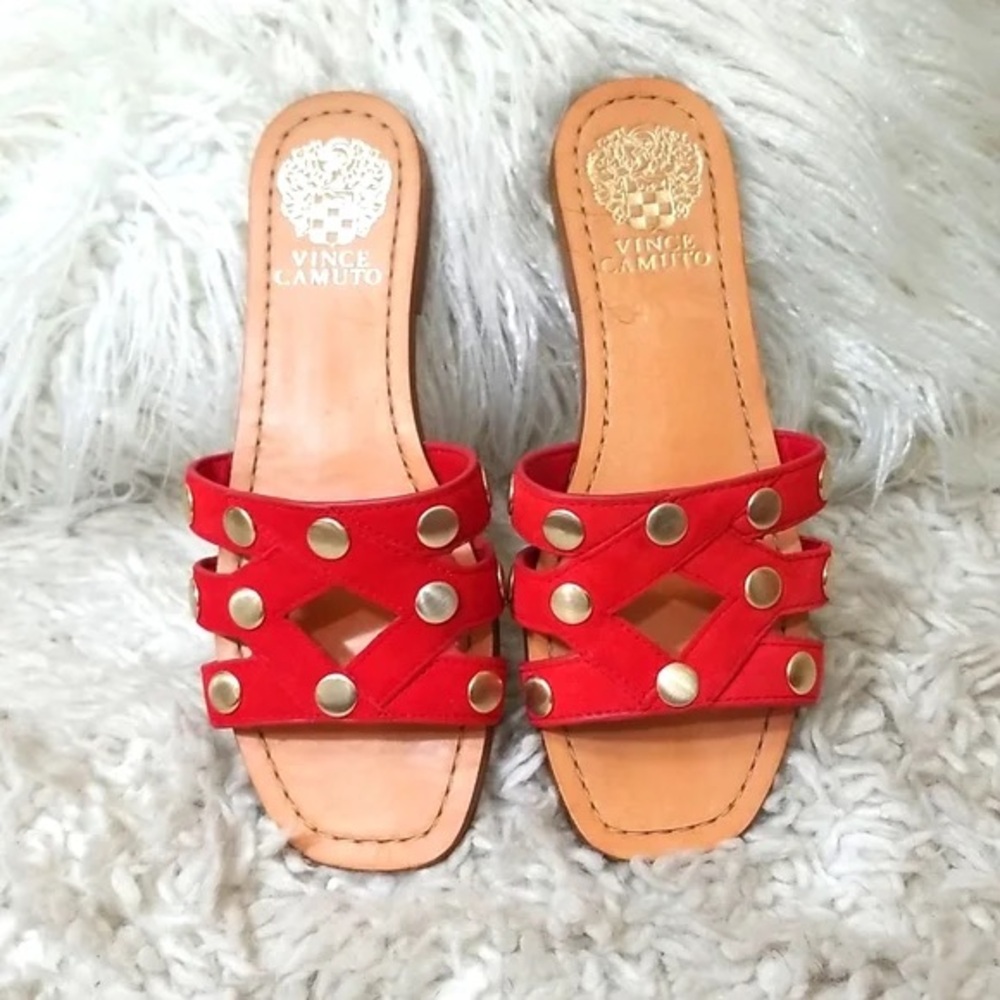 Vince Camuto Red Studded Slide Sandals - Picture 3 of 4